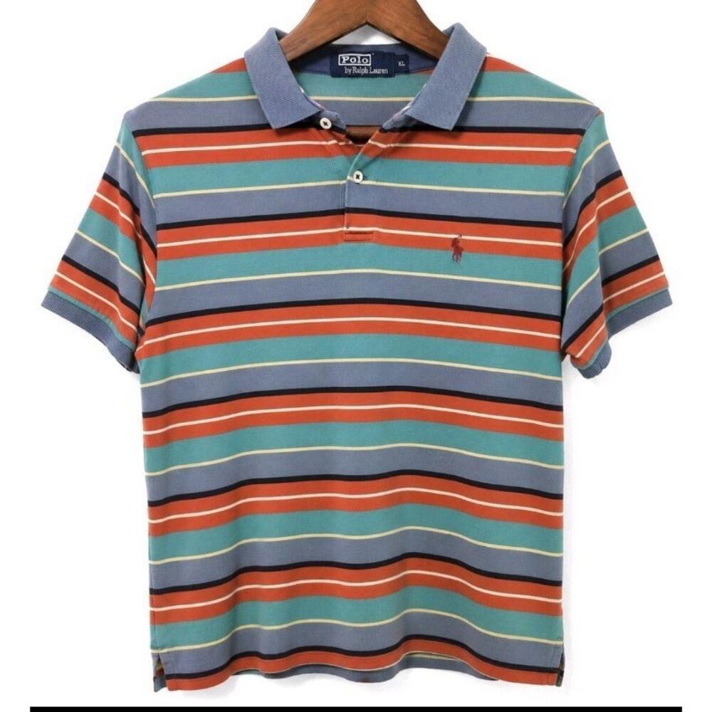Polo Ralph Lauren Men's XL Striped Polo Shirt Cotton Multicolor Vintage Y2K